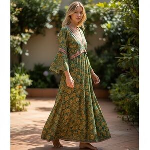 Emily in Wonderland Boho Hippie Paisley Silk Blend Dress